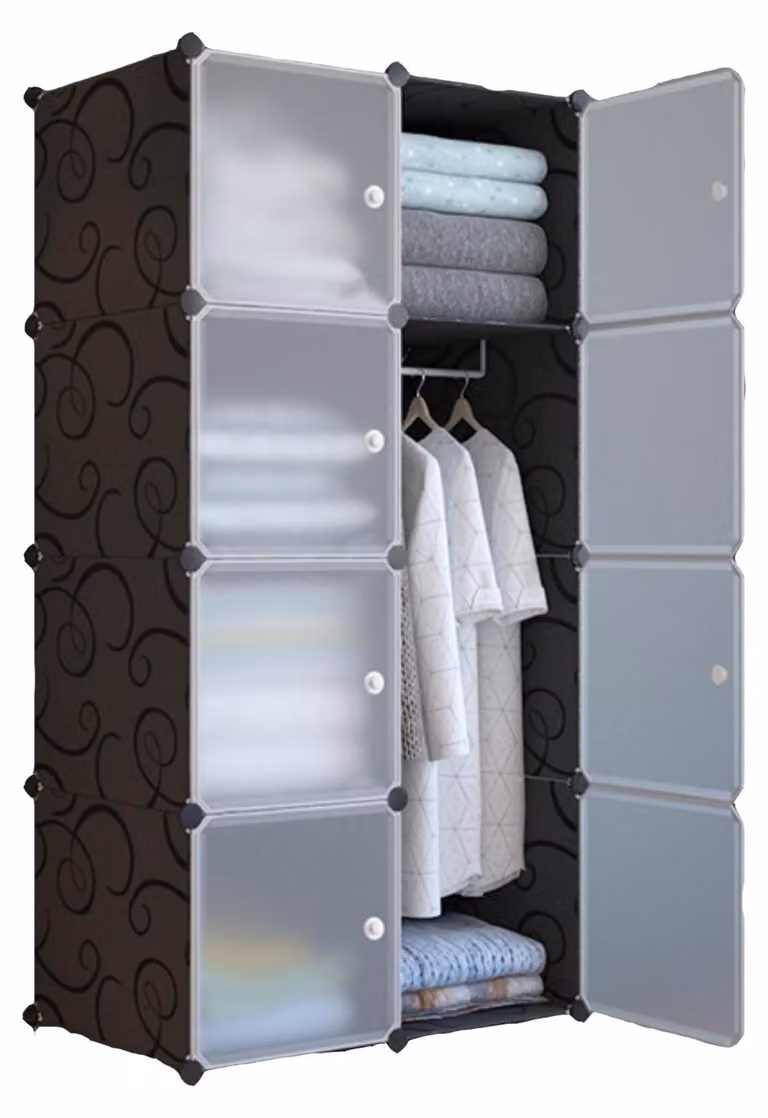 Armadio modulare, 8 moduli, 140x70 cm, colore nero