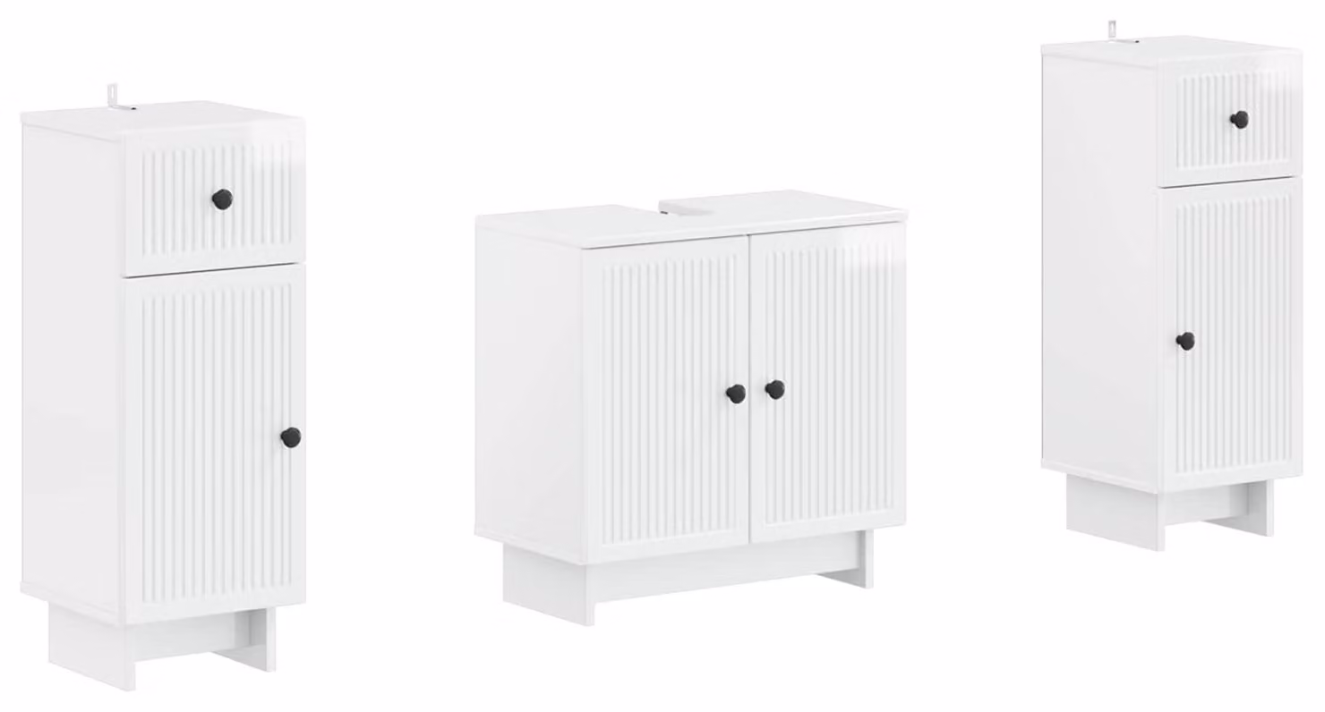 Set di due mobili da bagno, finitura bianco lucido, marca EDE