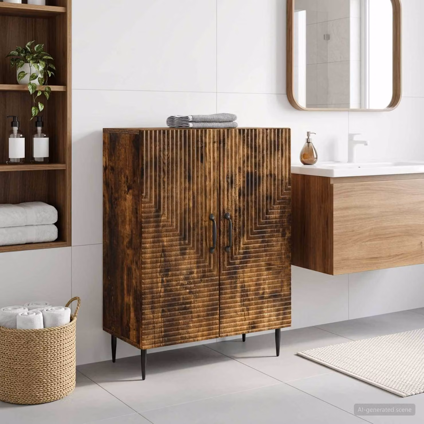 Mobiletto da Bagno Moderno vidaXL HAARLEM Rovere Fumo, L/P/H: 59,5 x 31 x 80 cm