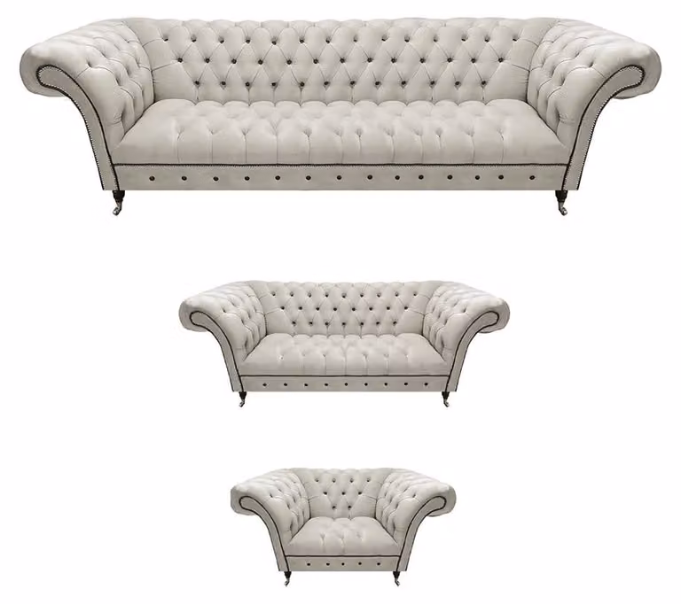 Weiße Chesterfield Garnitur Polstercouchen Designer Sofagarnitur 3tlg