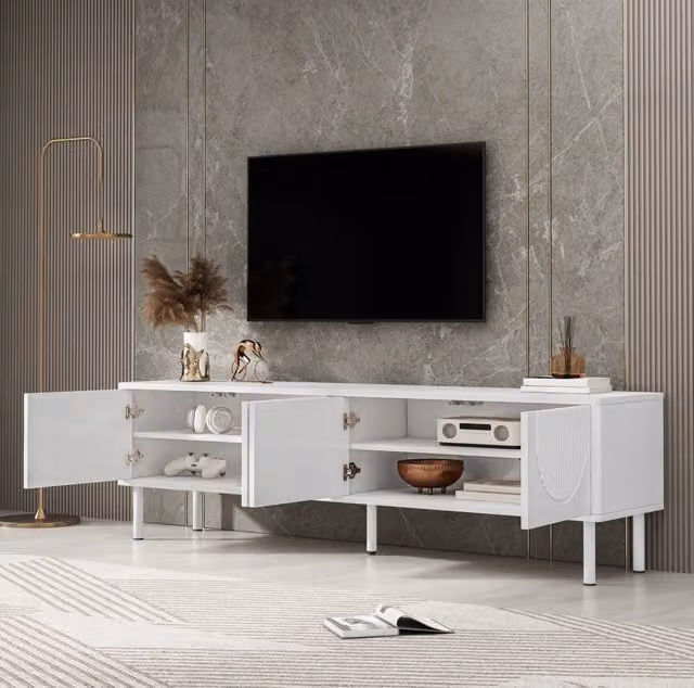 Mobile TV moderno MODFU bianco opaco con 4 vani L: 180 cm, P: 40 cm, H: 52 cm