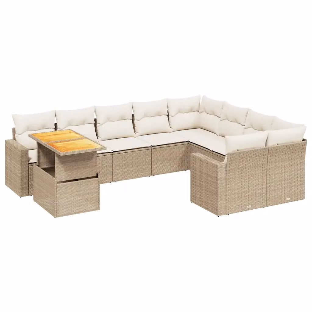 Set Divano da Giardino Moderno VIDAXL in Polyrattan con Cuscini Beige, 10 Pezzi, Forma a L – 2