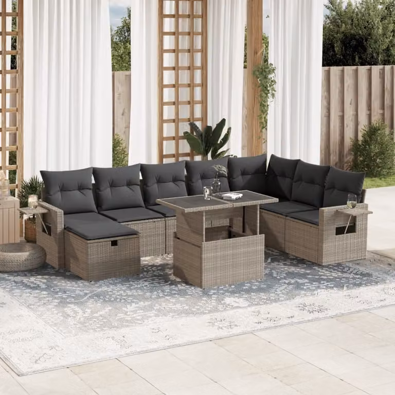 Maison Exclusive - Set Divano da Giardino 9pz con Cuscini Grigio Chiaro Polyrattan