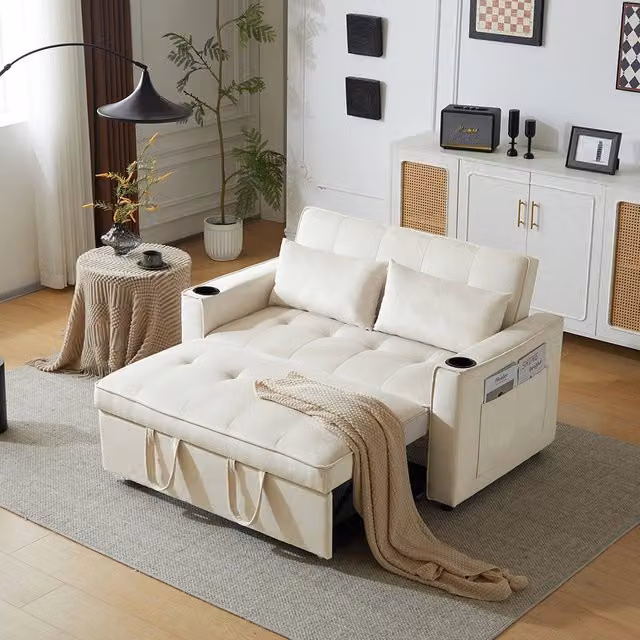 Divano letto 2 posti - Xylo - Portabicchieri cuscini beige