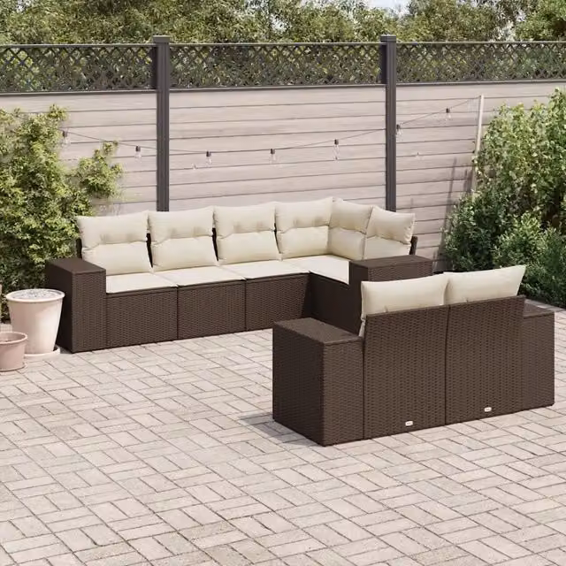 Set Divani da Giardino 7 pz con Cuscini Marrone in Polyrattan 3255150