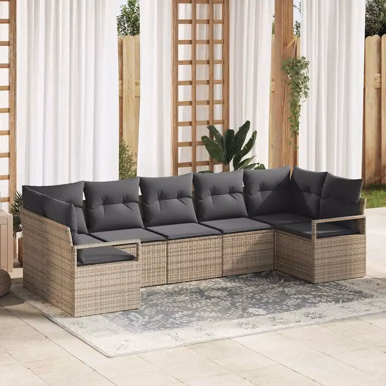Set Divano da Giardino a L vidaXL in Polyrattan Grigio con Cuscini e Struttura in Acciaio