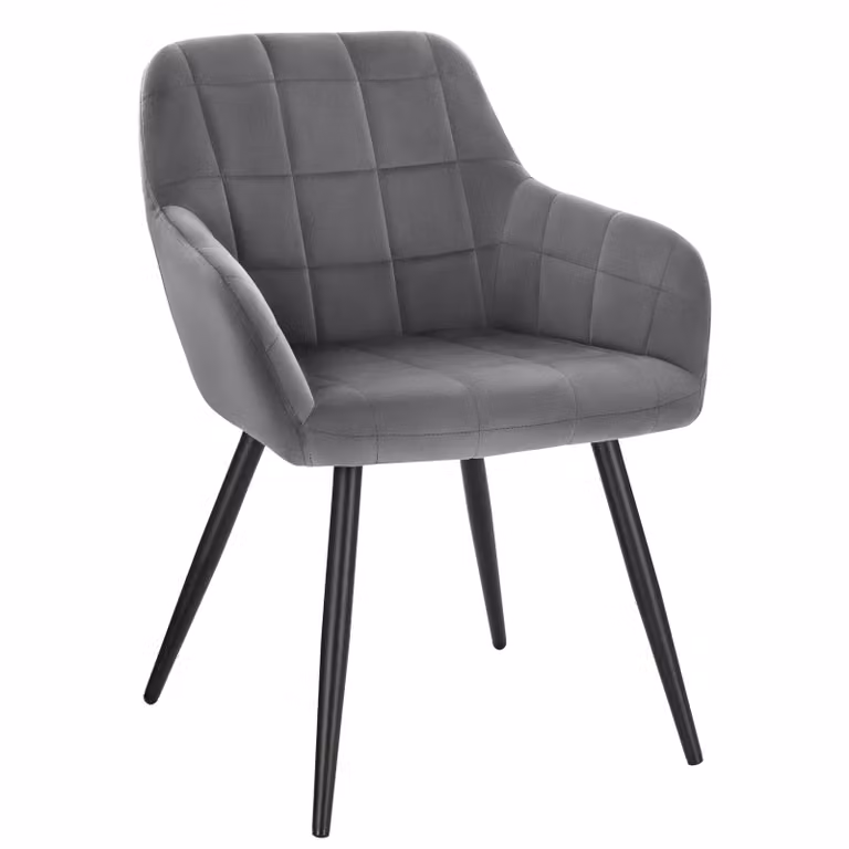 WOLTU Set di 1 sedia da sala da pranzo Sedia da cucina Sedia imbottita Sedia da soggiorno Poltrona con bracciolo, seduta in velluto, gambe in metallo, grigio scuro