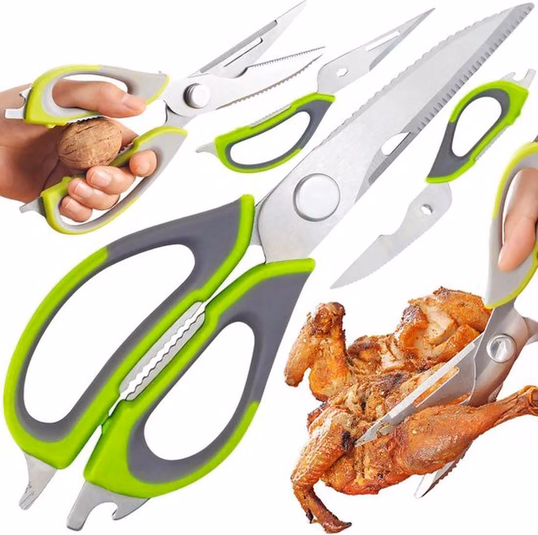 Azomor: forbici da cucina versatili in acciaio inossidabile con impugnature ergonomiche e apribottiglie