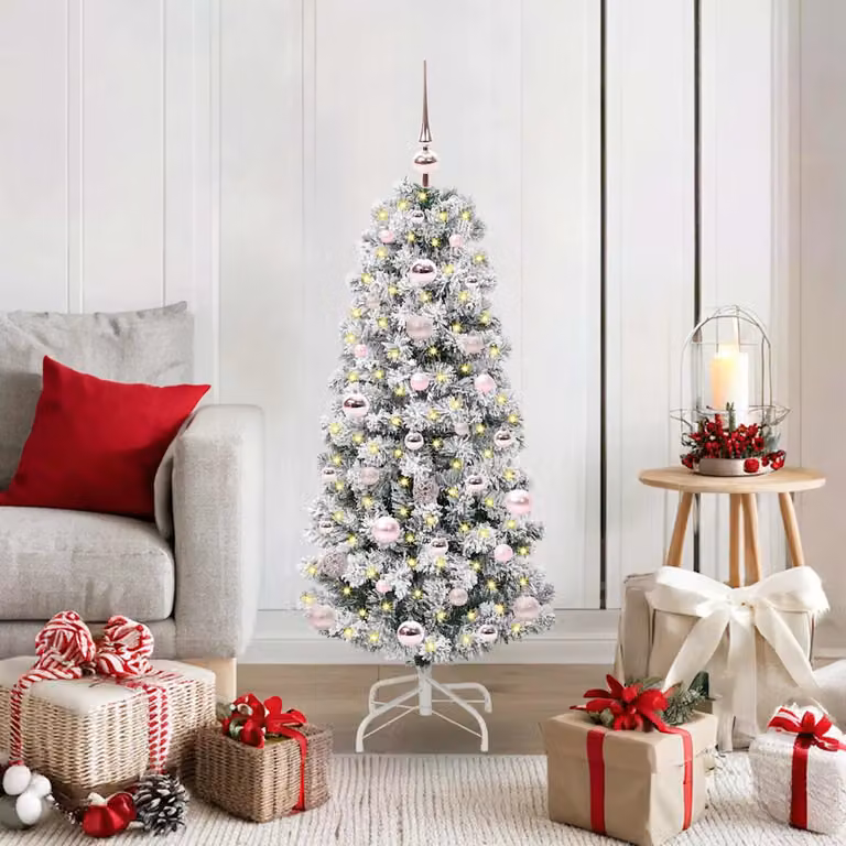 Albero di Natale Artificiale vidaXL con Luci LED Dimmerabili Bianco Caldo, Verde e Bianco, Altezza: 150 cm, Diametro: 120 cm