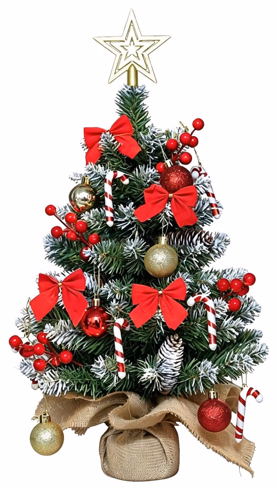 Albero di Natale in miniatura, altezza 60 cm, con decorazioni
