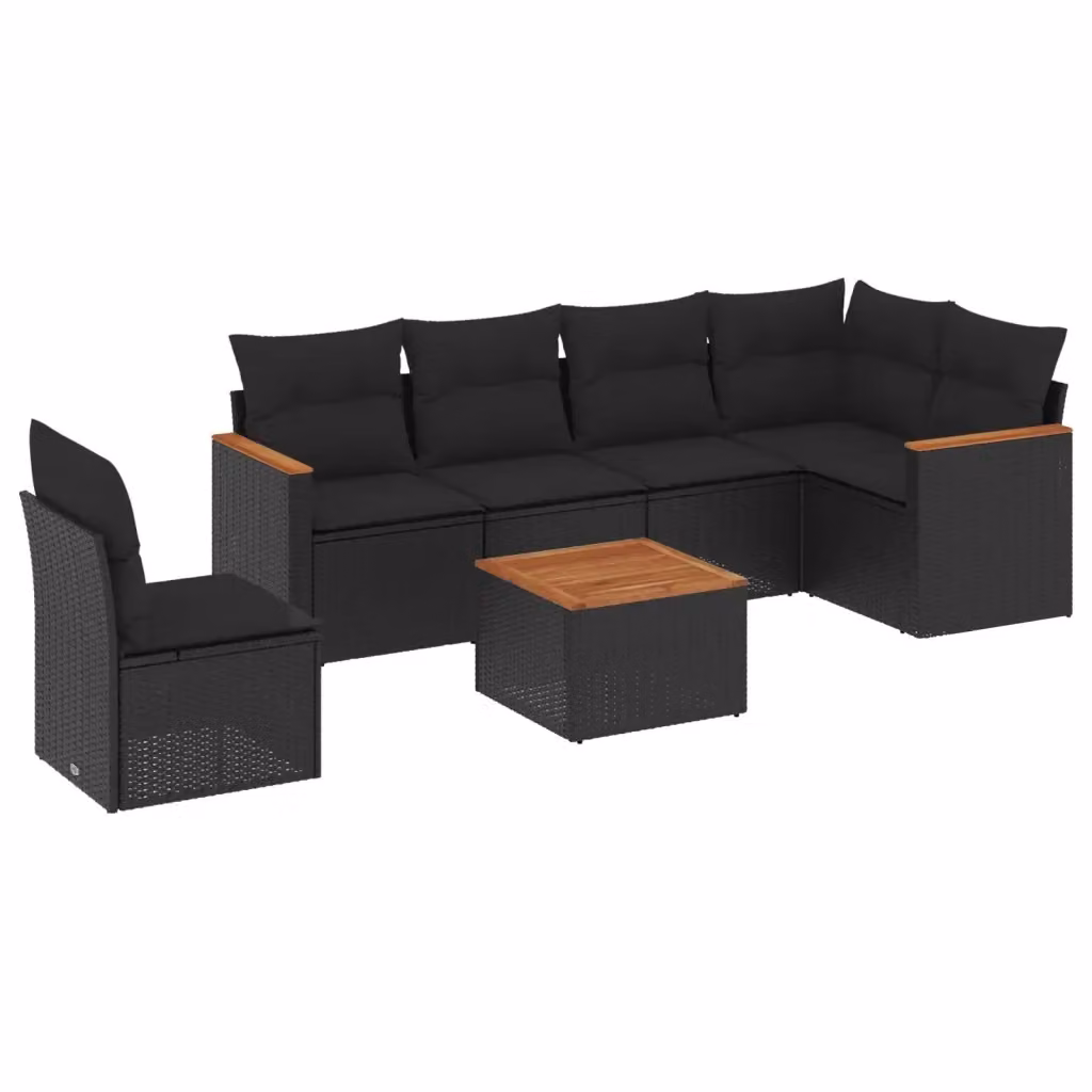 vidaXL Set Divani da Giardino a L con Cuscini 7pz in Polyrattan Nero e Legno di Acacia – 2
