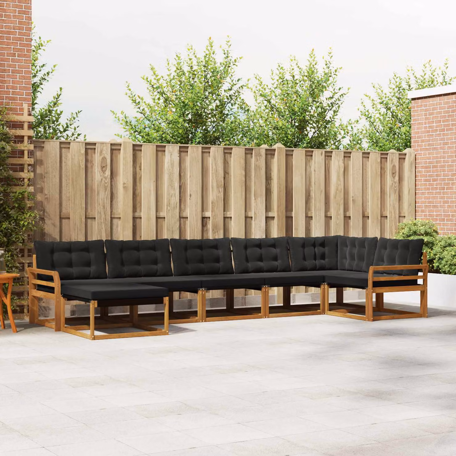 Set di divani da esterno vidaXL 7 pezzi in legno di acacia con cuscini rimovibili, colore marrone e nero