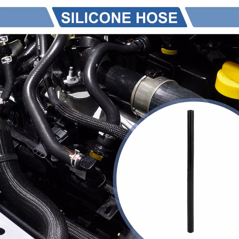 Tubo per liquido di raffreddamento, 500 mm - In silicone - Diametro interno 12 mm - Resistente alle temperature fino a 300 °C - Tessuto multistrato - Nero - Tubo in silicone