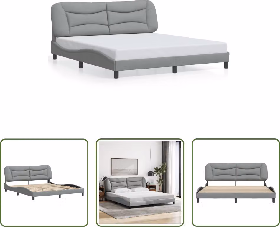 The Living Store Struttura letto con testiera in tessuto grigio chiaro 180x200 cm