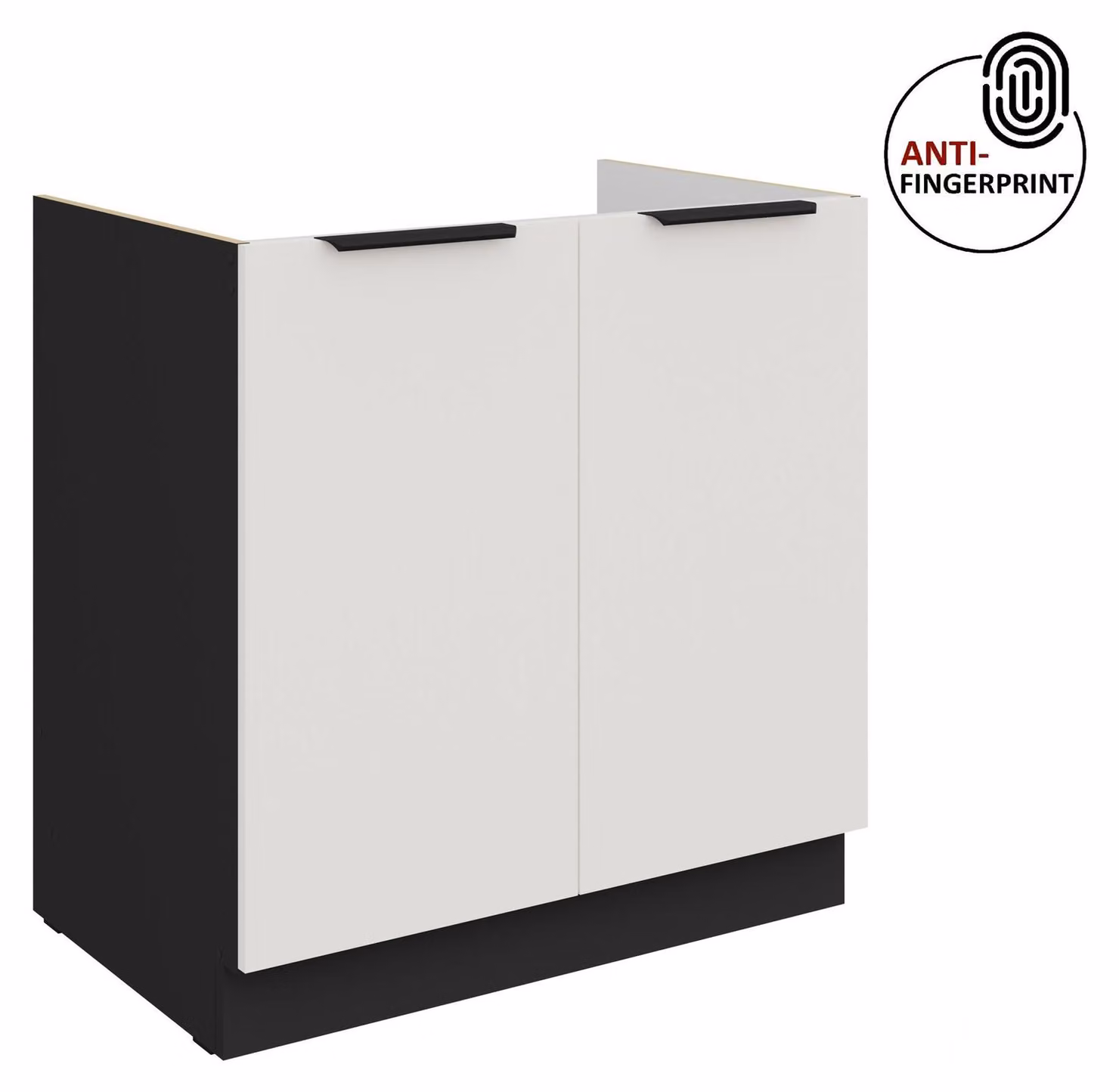 Mobile sottolavello da 80 cm per cucina ARIA, bianco ultra opaco + nero opaco, frontali di alta qualità con rivestimento anti-impronta, cucina a incasso, blocco cucina