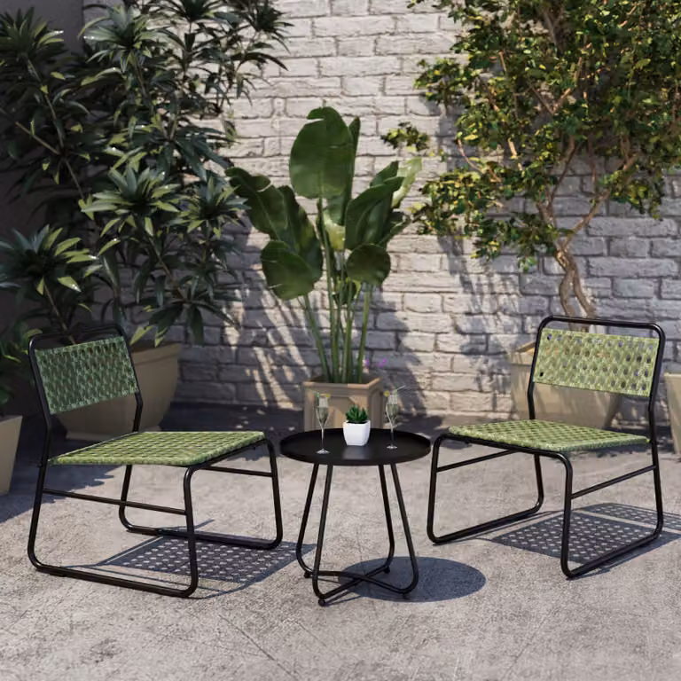 Set da bistrot 'Brienza' 3 pezzi in polyrattan verde