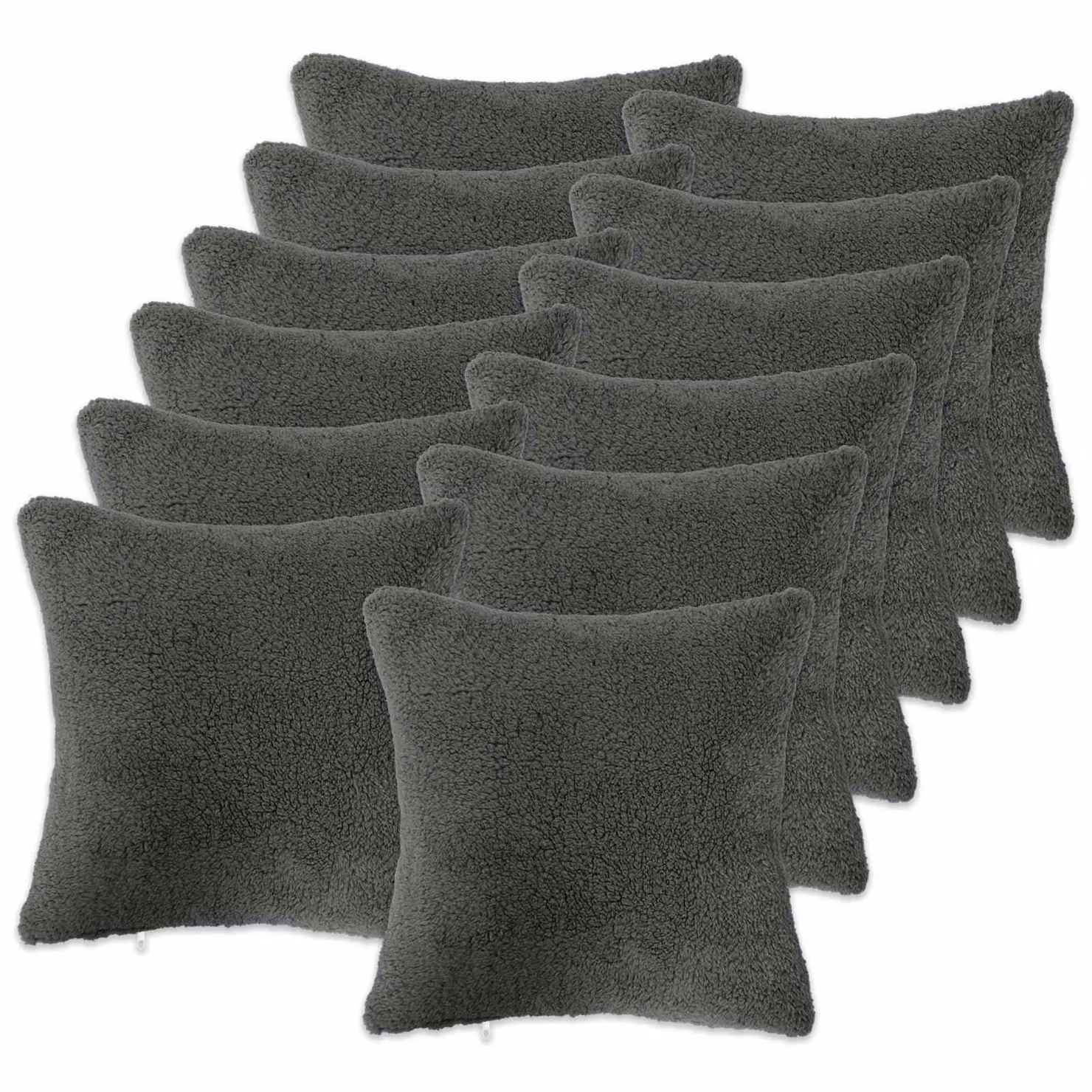 Set di 12 federe vidaXL HEERLEN Grigio Scuro in tessuto bouclé, L 45 cm x P 45 cm