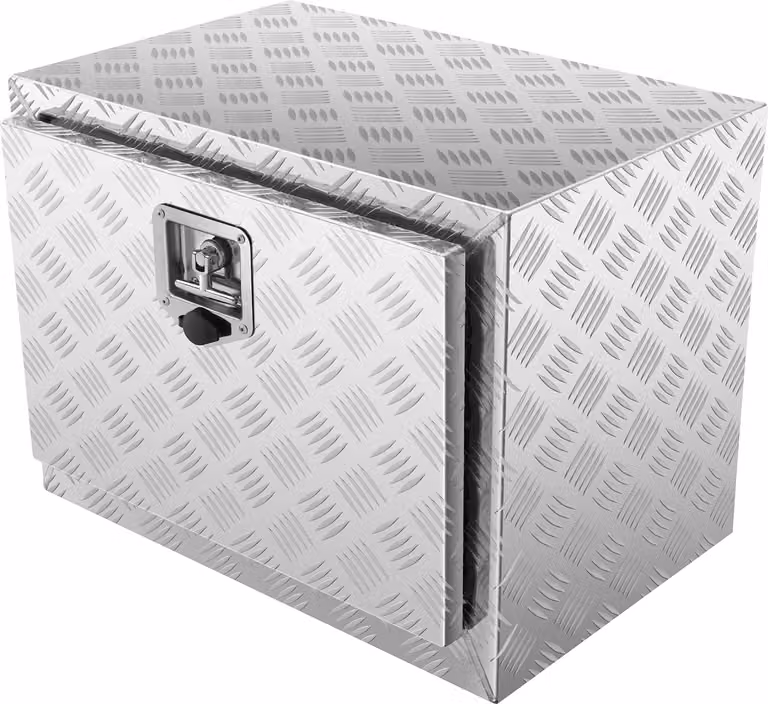 SucceBuy cassetta sottoscocca per camion, 61 x 35,6 x 40,6 cm, robusta cassetta porta attrezzi in alluminio con piastra diamantata, cassetta per rimorchi impermeabile con serratura, chiusura con maniglia a T per camion, furgoni, rimorchi
