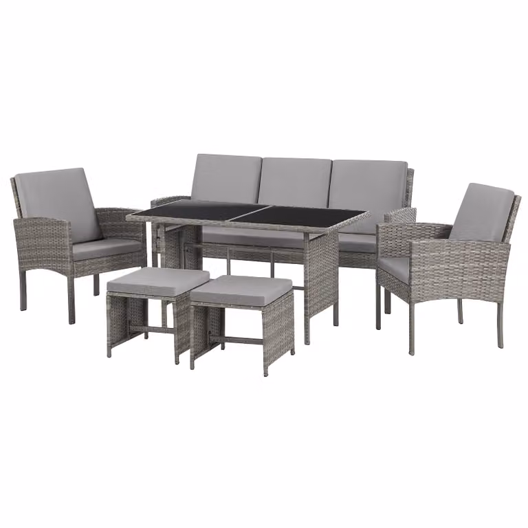 SVITA DENVER set di mobili da giardino in polyrattan gruppo da pranzo tavolo da pranzo lounge grigio