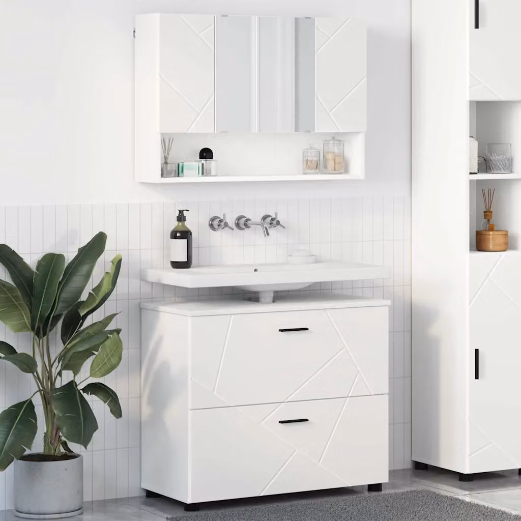 Set di mobili per il bagno moderno vidaXL composto da mobile lavabo e pensile con specchio Bianco L/P/H: 76,5 x 35 x 64 cm