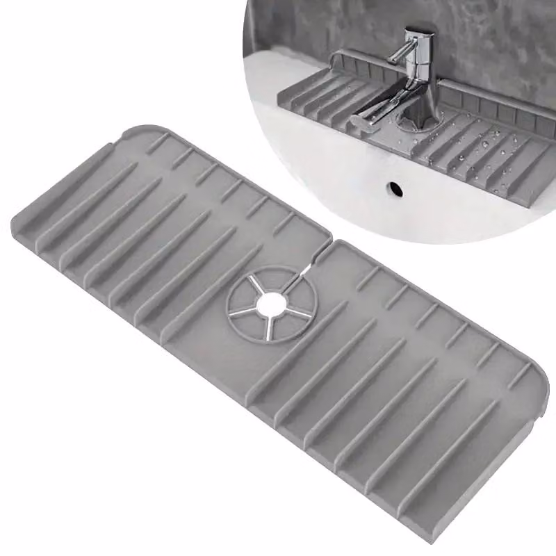 Tappetino per rubinetti, realizzato in silicone resistente, design salvaspazio, colore grigio, confezione da 2 pezzi