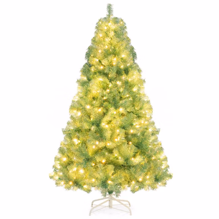 COSTWAY 180cm albero di Natale artificiale con LED bianco caldo, 8 modalità e supporto in metallo, abete, albero di Natale, albero di Natale artificiale per la casa