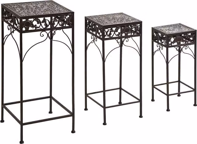 Set di 3 Supporti per Piante Outsunny in Metallo Marrone per Interno ed Esterno