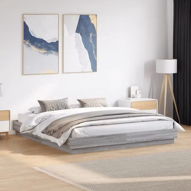 Giroletto con Luci LED-Struttura Letto Grigio Sonoma 180x200 cm