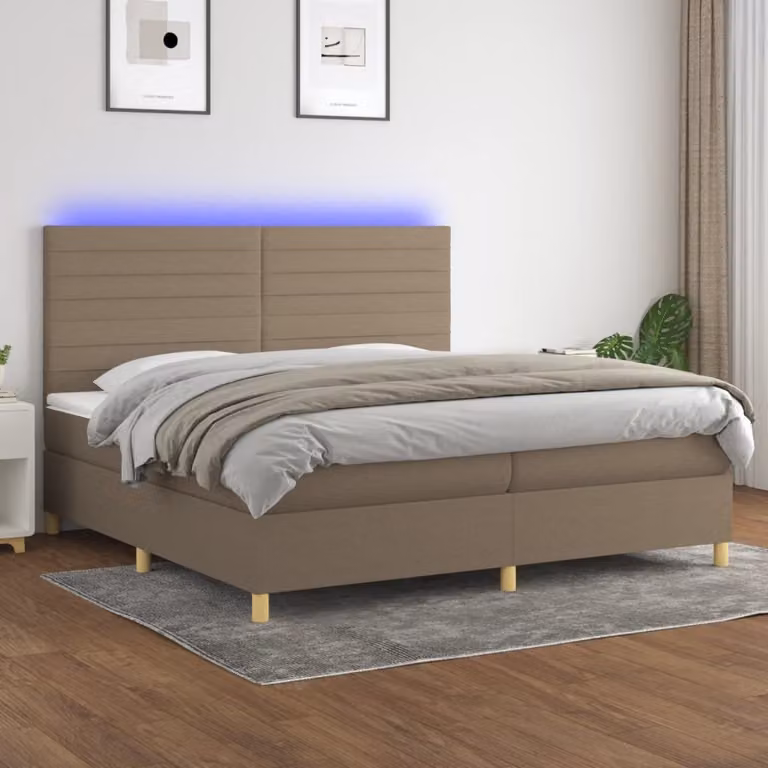 Maison Exclusive - Letto a Molle Materasso e LED tortora 200x200cm in Tessuto