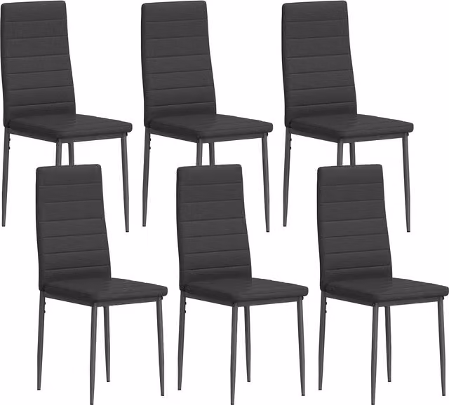 Set da 6 sedie da pranzo moderne HOMCOM in lino sintetico con schienale alto e gambe in metallo, Nero, L/P/H: 41 x 50 x 97 cm