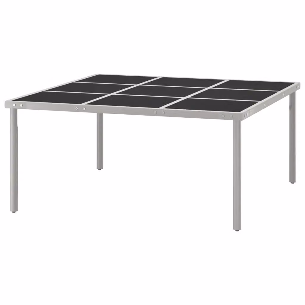 Tavolo da giardino moderno vidaXL in vetro e acciaio verniciato, L/P/H: 170 x 170 x 74,5 cm, nero e grigio – 2