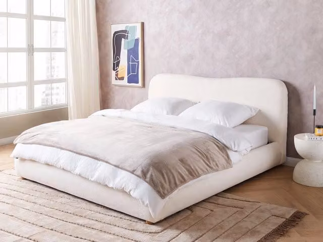 Letto contenitore BELIANI in tessuto bouclé bianco con design moderno e minimalista L/P: 180 x 200 cm