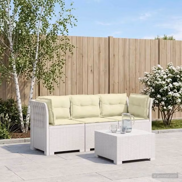 Divano da giardino 3 posti con cuscini in look rattan PP Bianco 3443842