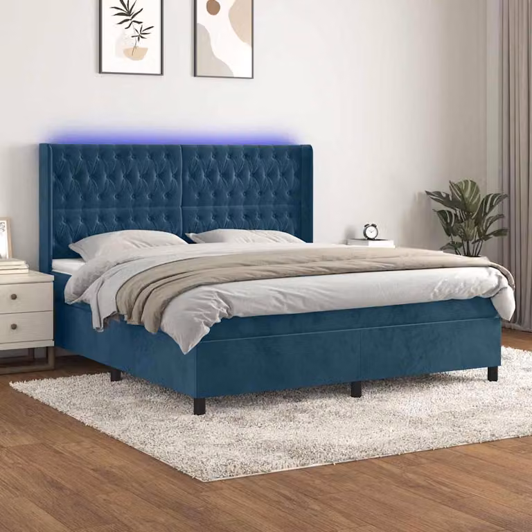 Letto Ibrido con Materasso a Molle Insacchettate e Illuminazione LED vidaXL, Blu e Bianco, L/P: 160 x 200 cm