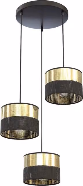 Lampada a sospensione moderna Emibig LUX in metallo traforato nera e oro con 3 attacchi E27