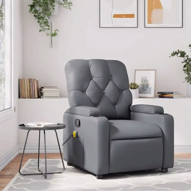 Poltrona relax reclinabile vidaXL in similpelle grigia con braccioli e struttura in legno e metallo L/P/H: 86,5 x 74 x 93,5 cm