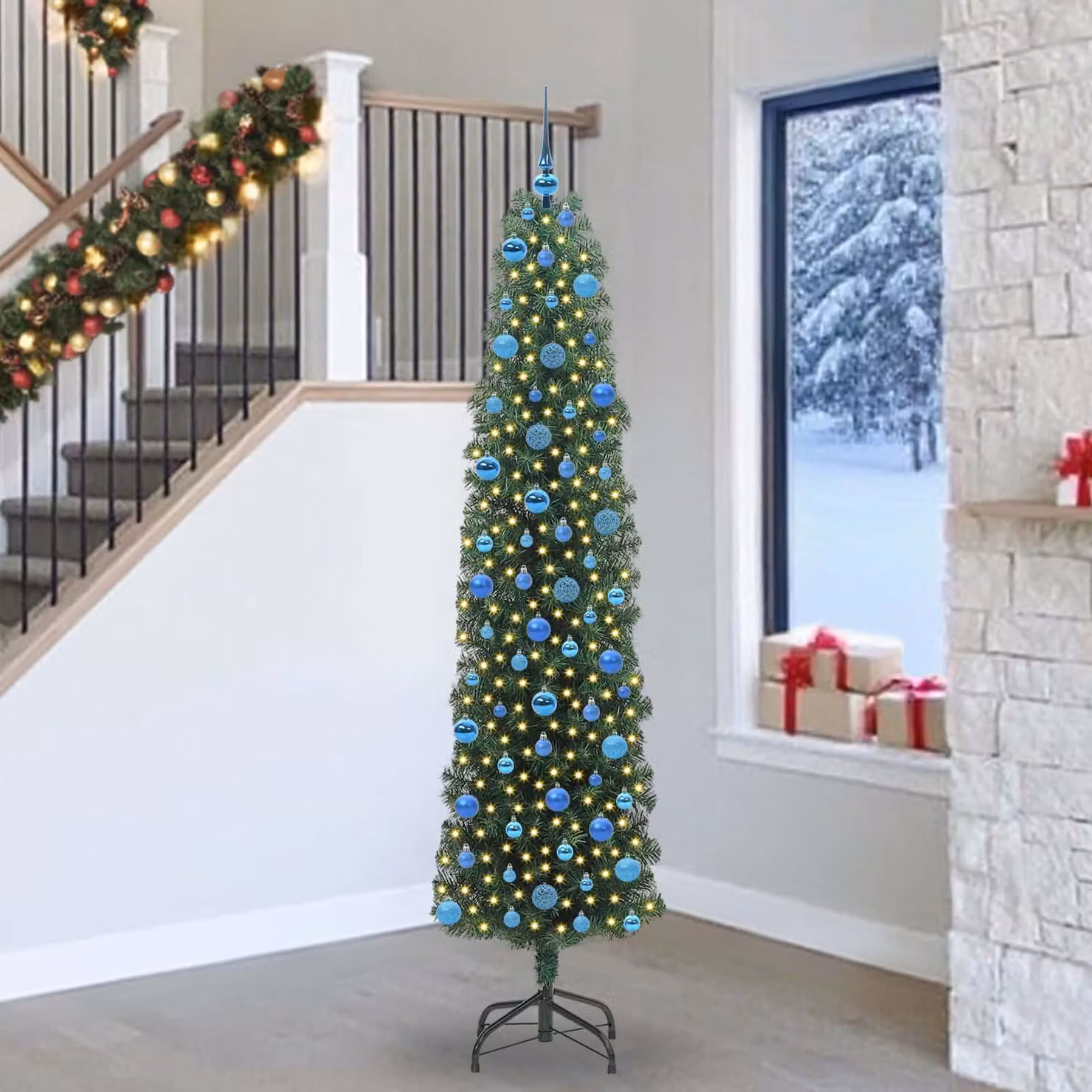 Albero di Natale artificiale moderno vidaXL verde con 300 LED luce bianca calda, Altezza: 240 cm