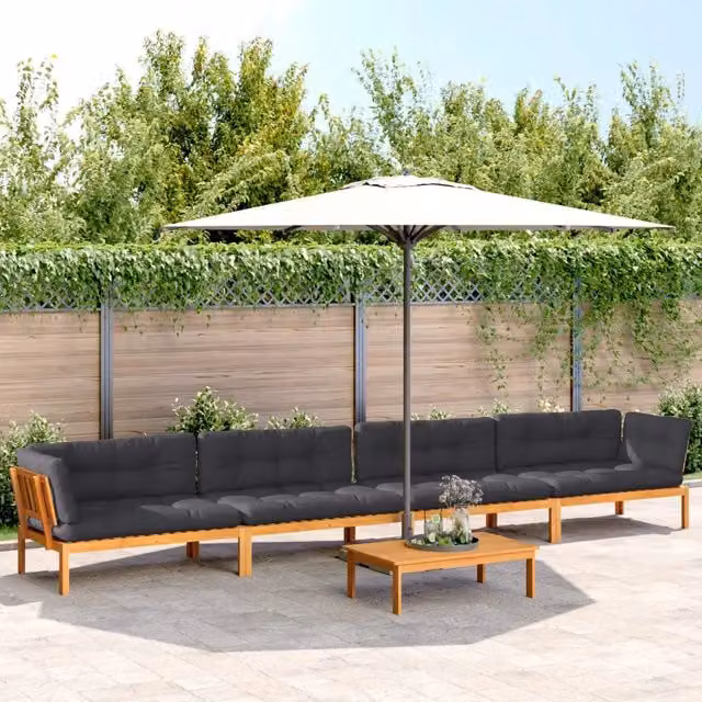 Set Divano da Giardino a L con Tavolino vidaXL in Legno di Acacia con Cuscini Grigio Antracite