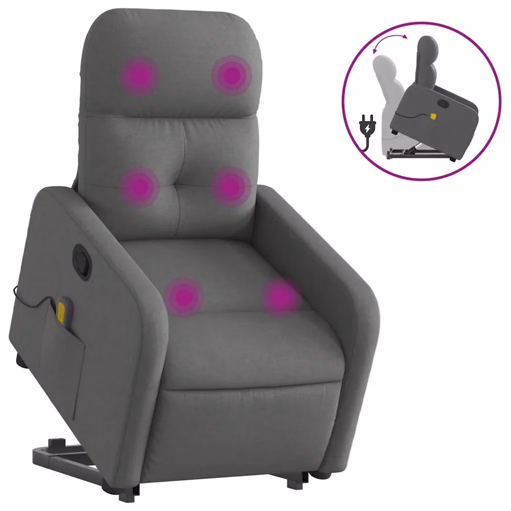 vidaXL Poltrona Alzapersona Reclinabile con Massaggio Grigia in Tessuto – 2