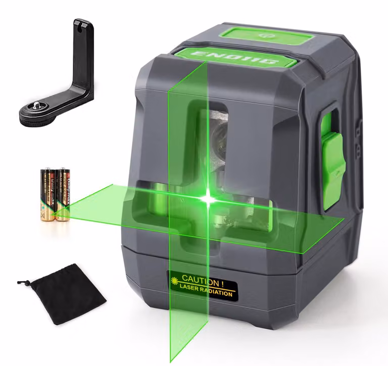 Livella laser a croce verde - Portata di 25 metri - Materiale: plastica e metallo - Ideale per l'arredamento d'interni