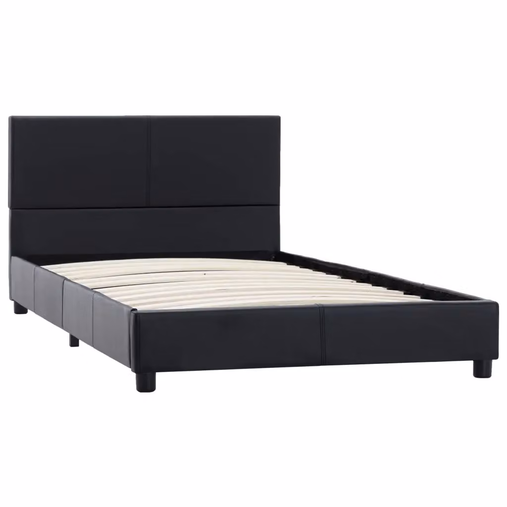 Letto singolo moderno per adulti in similpelle nera con struttura imbottita L 100 x P 200 cm – 2