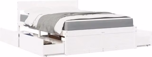 Letto con cassetti vidaXL in legno massello di pino bianco e grigio con materasso a molle L/P/H: 120 x 200 x 78 cm