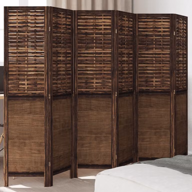Divisorio Ambienti vidaXL con 6 Pannelli in Legno di Paulownia Marrone Scuro H: 160 cm, L: 215 cm