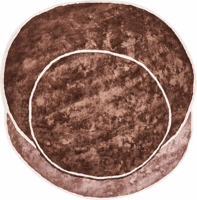 Tappeto rotondo Beliani in lana e viscosa con motivo geometrico, marrone e marrone chiaro, stile moderno e glamour, Diametro: 200 cm – 1