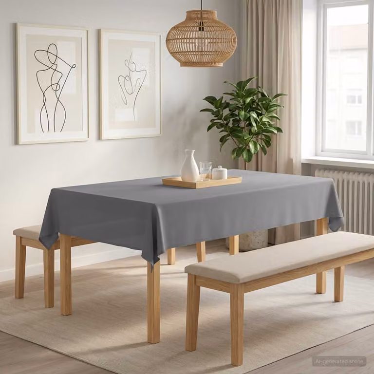 Tovaglia da tavolo rettangolare vidaXL in poliestere grigia, idrorepellente e lavabile in lavatrice, L: 180 cm x P: 110 cm
