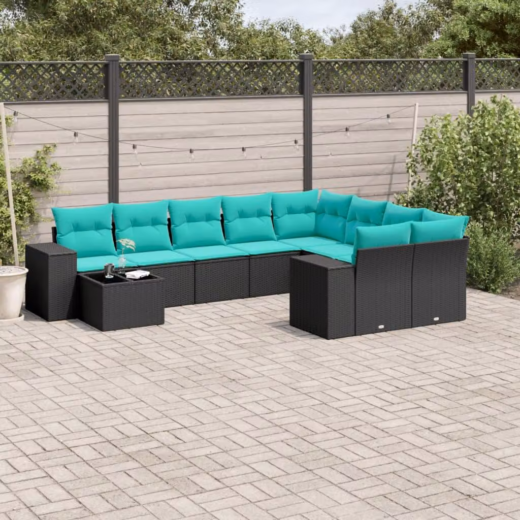 Maison Exclusive - Set da giardino 10 pezzi con cuscini, polyrattan nero