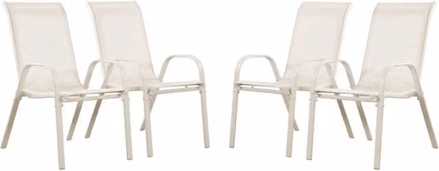 Set di 4 sedie da giardino Cordoba Phoenix in textilene beige con struttura in acciaio verniciato a polvere e braccioli, impilabili e resistenti ai raggi UV – 1