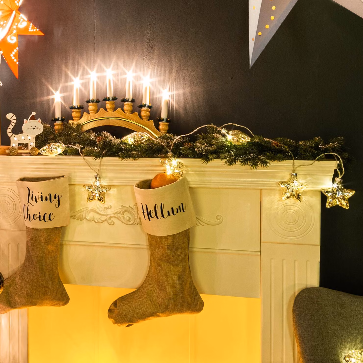 Ghirlanda luminosa a LED con stelle in vetro dorato, decorazione natalizia per interni, illuminazione per l'albero di Natale