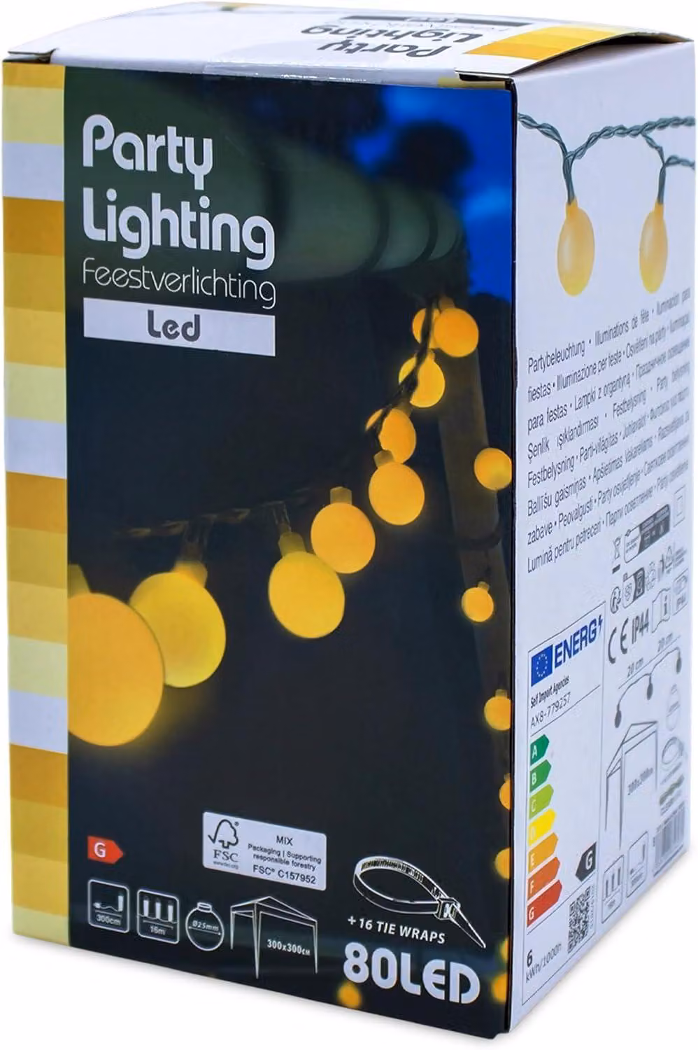 Catena luminosa da 16 metri - Grado di protezione IP44 (resistente all'acqua) - Luce bianco caldo - Adatta per uso esterno