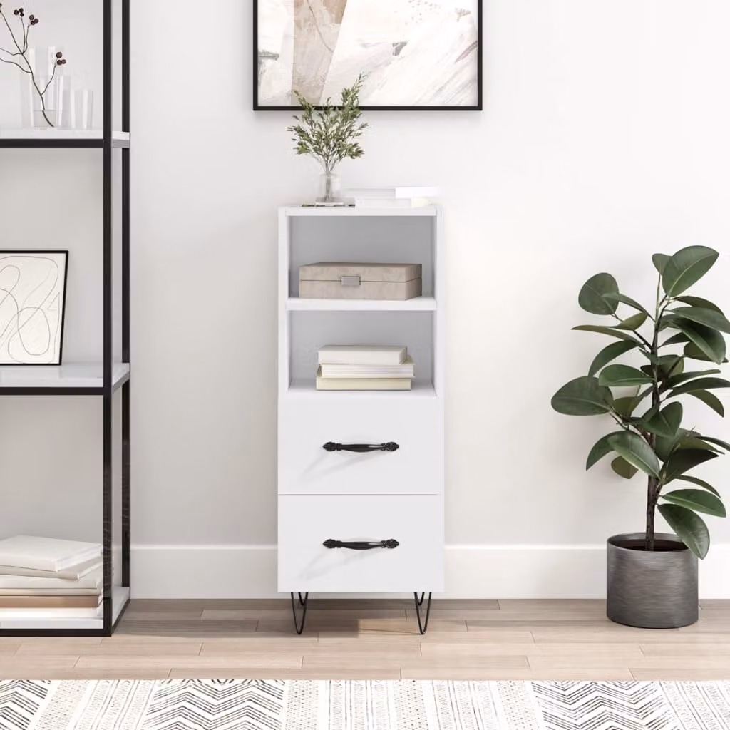 Credenza moderna vidaXL Bianco Lucido in legno e metallo, sospesa, L: 34,5 cm, P: 34 cm, H: 90 cm